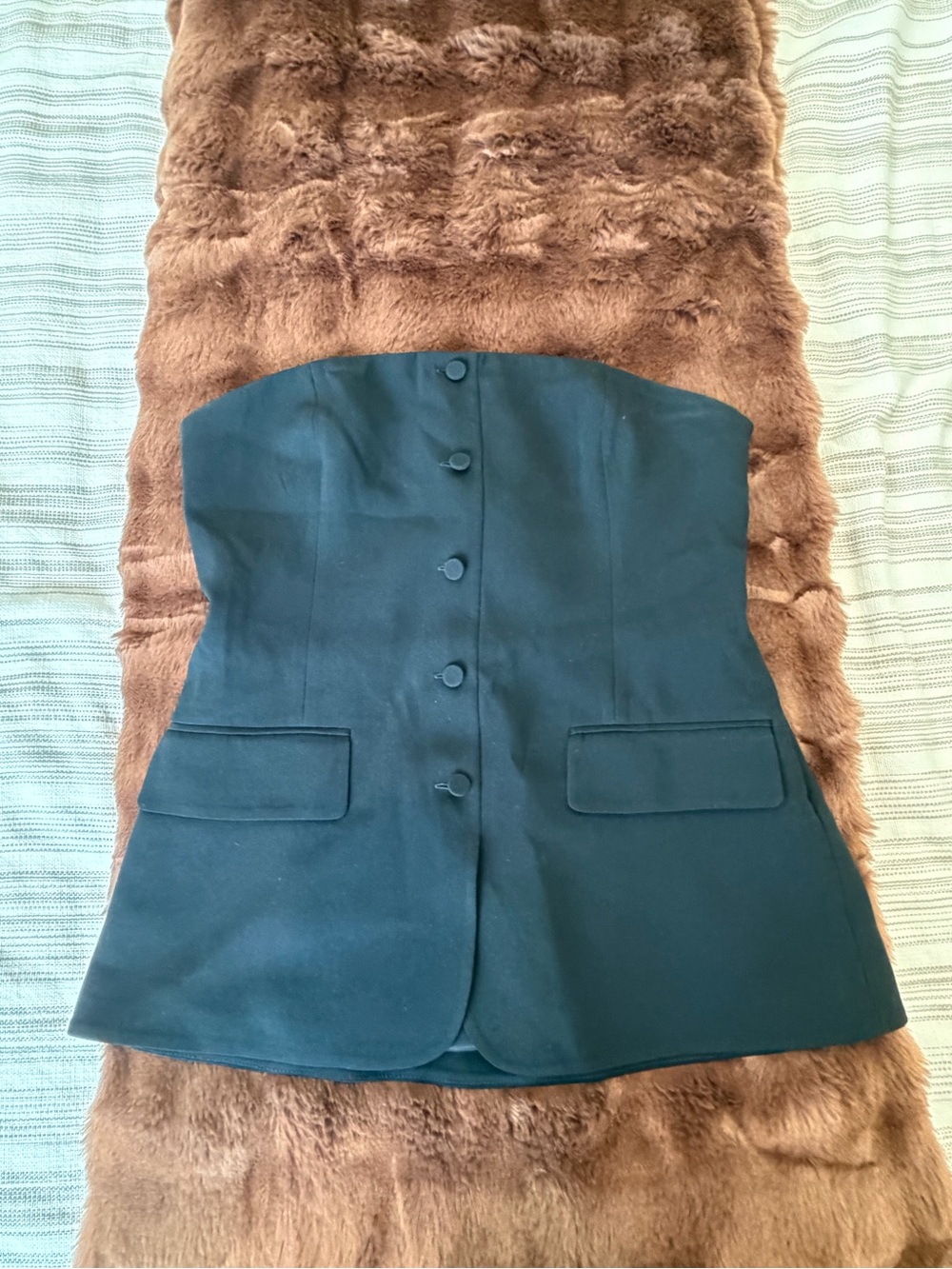 Babaton Strapless Black Button-Front Mini Dress